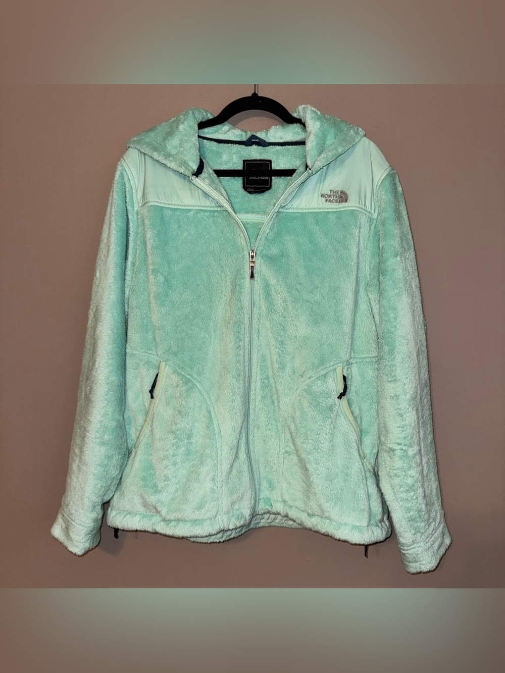 The North Face Osito Full Zip Hooded Jacket Soft Plush Mint Green Women’s XL